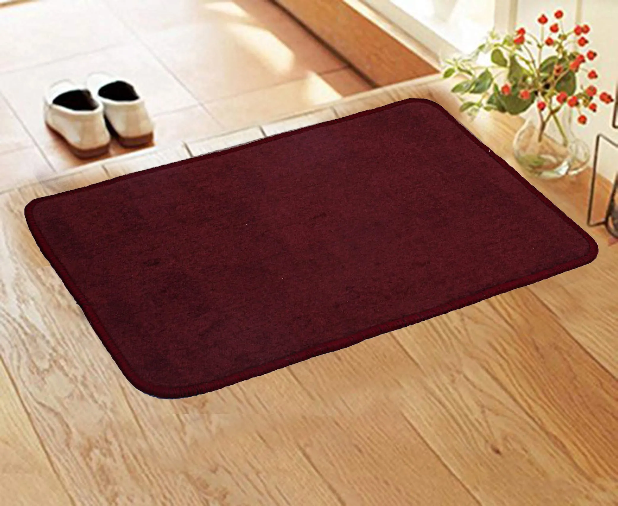 Kuber Industries Microfiber Anti Slip 2 Pieces Door Mat 22"x14", Maroon - CTKTC21905