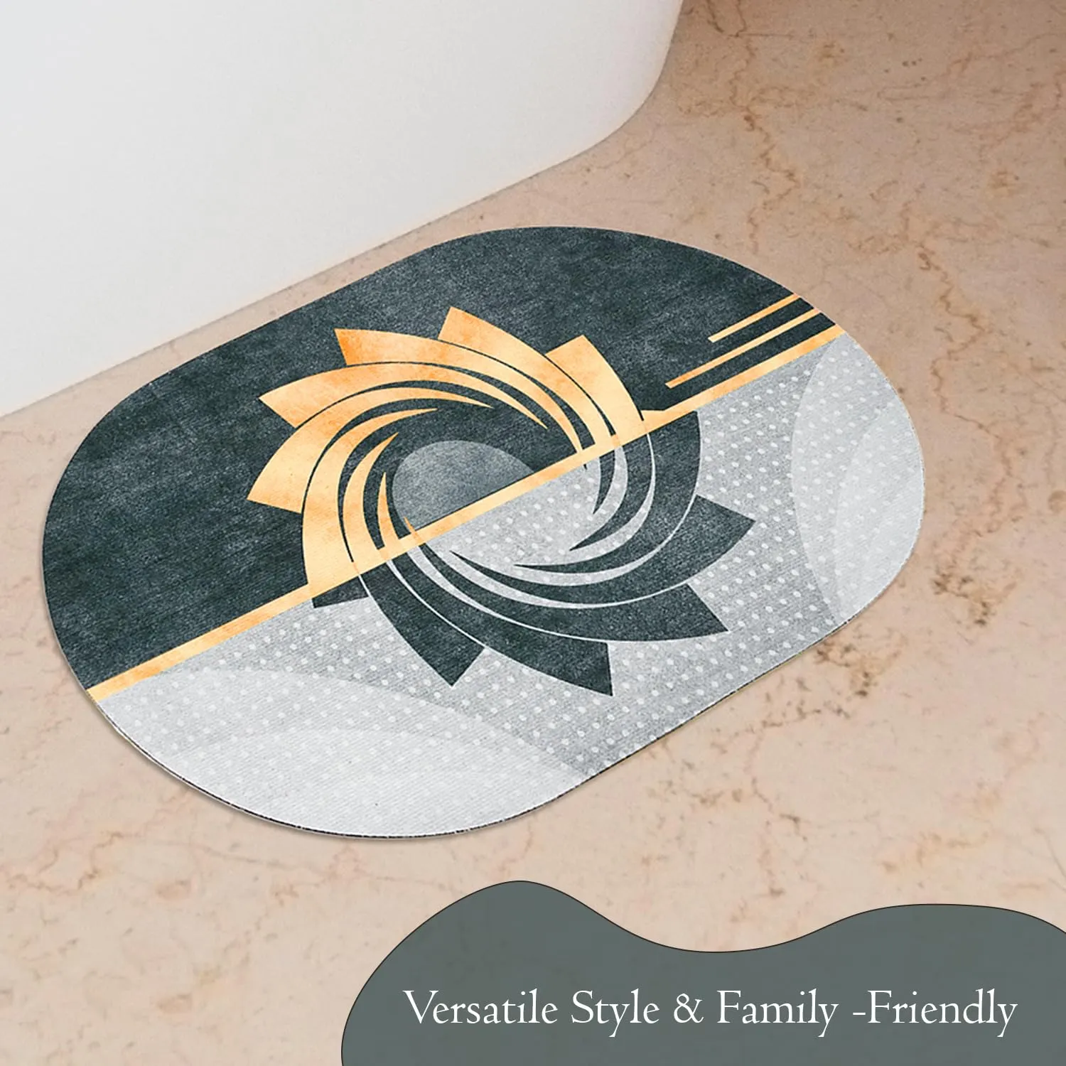 Kuber Industries Oval Bathmat | Soft Anti Skid Door Mat | Non Woven Floor Mat for Home | Non-Slip Mat for Shower-Bathtub | HY049 |Gray