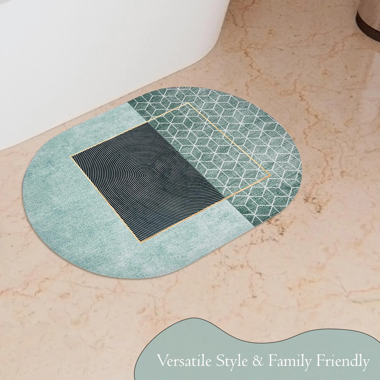 Kuber Industries Oval Bathmat | Soft Anti Skid Door Mat | Non Woven Floor Mat for Home | Non-Slip Mat for Shower-Bathtub | HY051 |Light Blue & Green