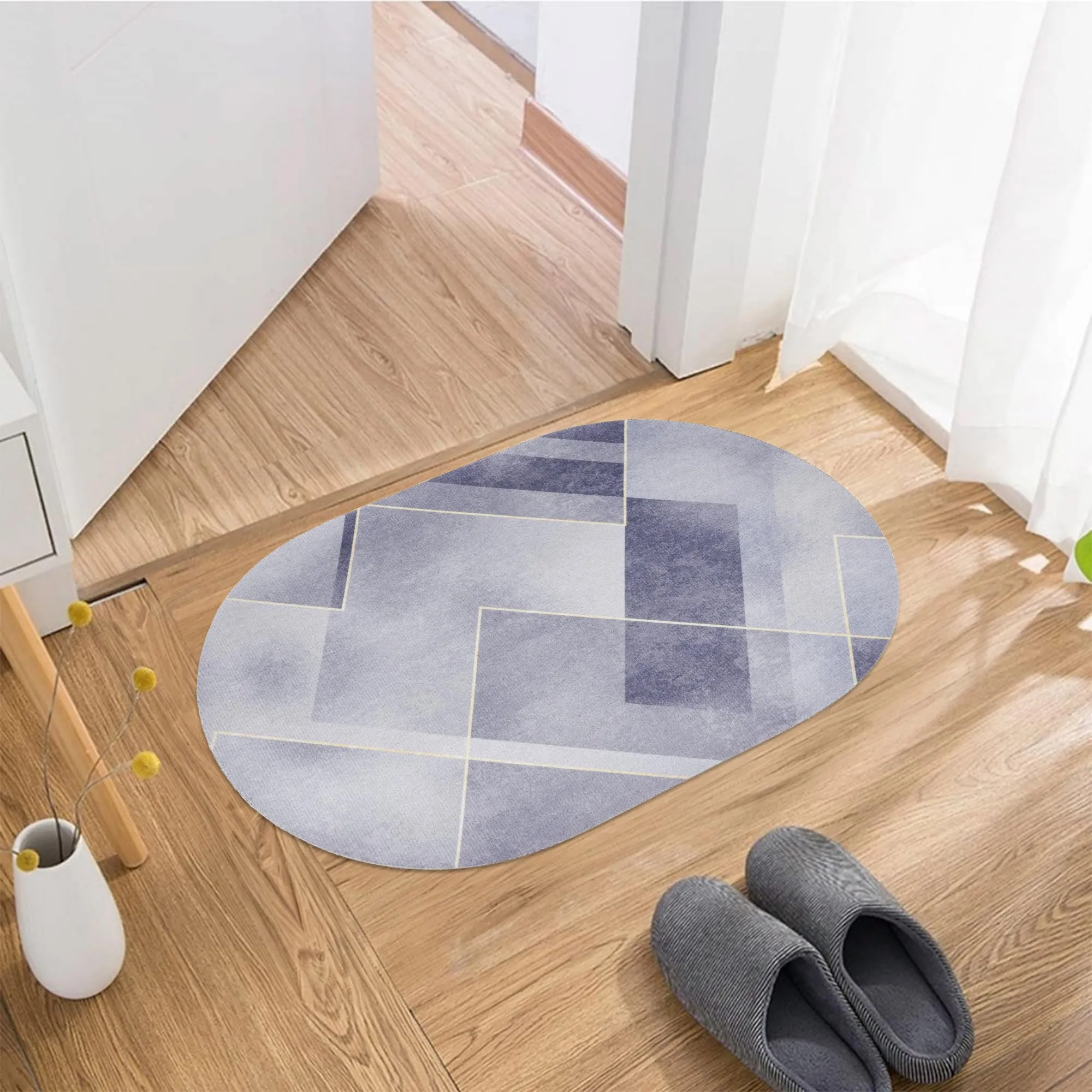 Kuber Industries Oval Bathmat | Soft Anti Skid Door Mat | Non Woven Floor Mat for Home | Non-Slip Mat for Shower-Bathtub | HY059 | Gray