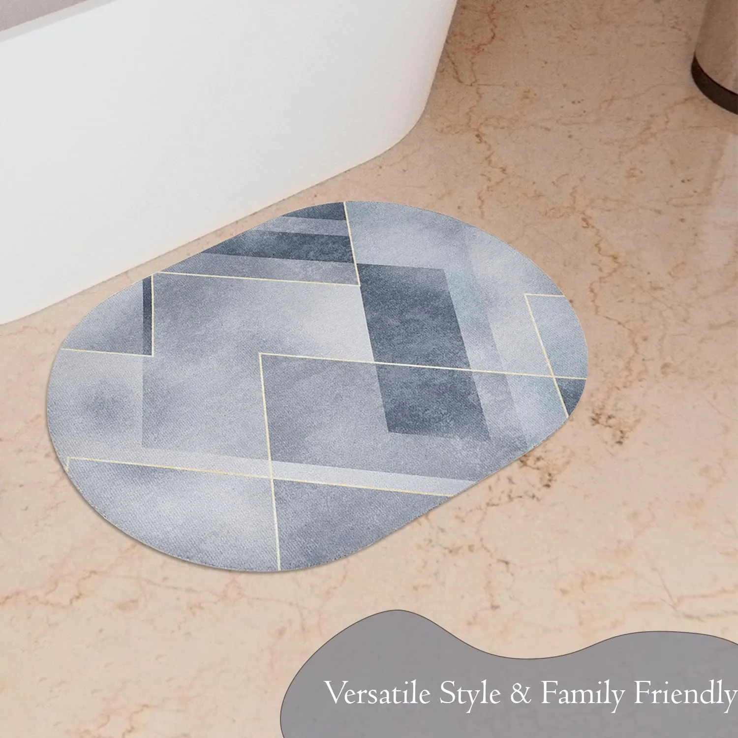 Kuber Industries Oval Bathmat | Soft Anti Skid Door Mat | Non Woven Floor Mat for Home | Non-Slip Mat for Shower-Bathtub | HY059 | Gray