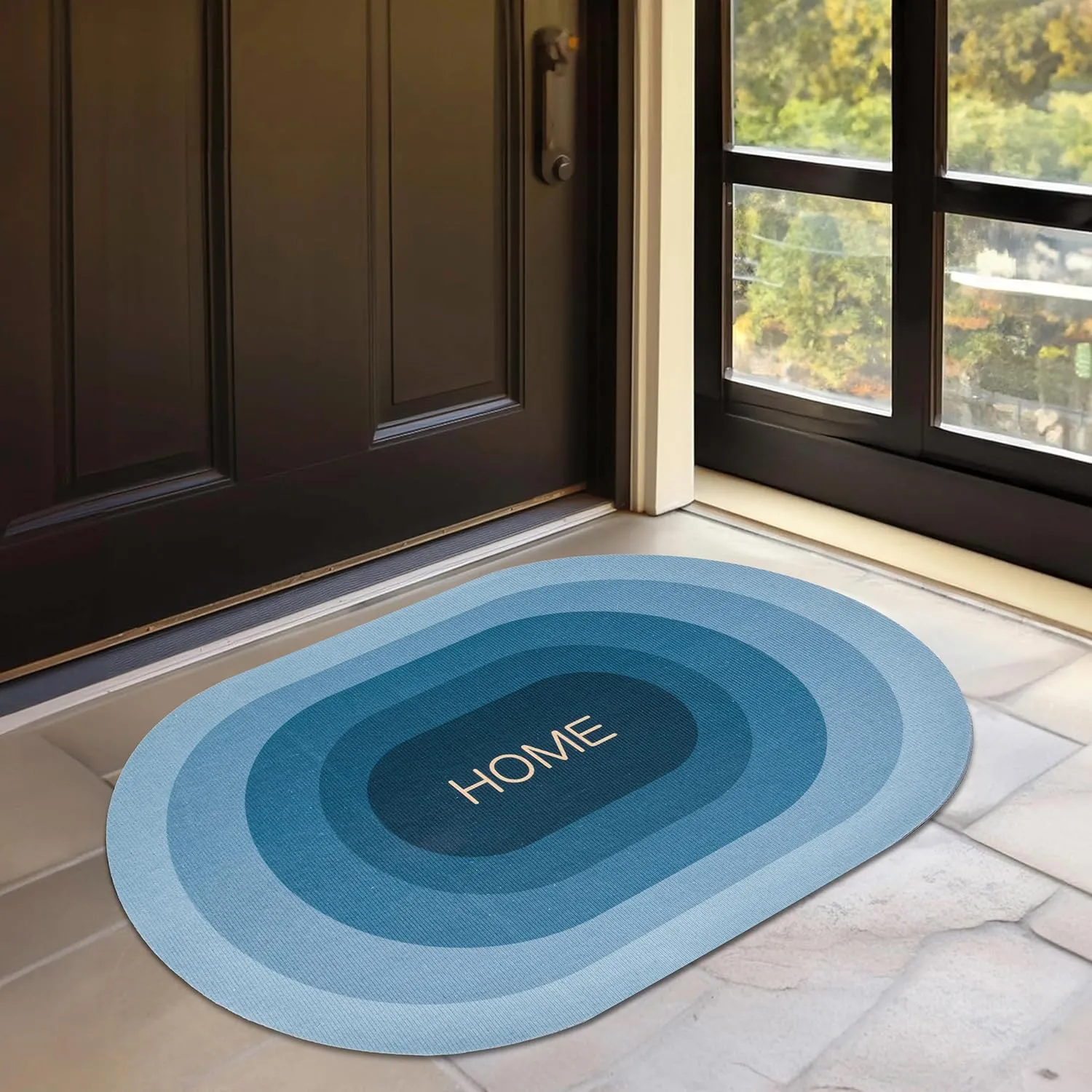 Kuber Industries Oval Bathmat | Soft Anti Skid Door Mat | Non Woven Floor Mat for Home | Non-Slip Mat for Shower-Bathtub | HY081 | Blue