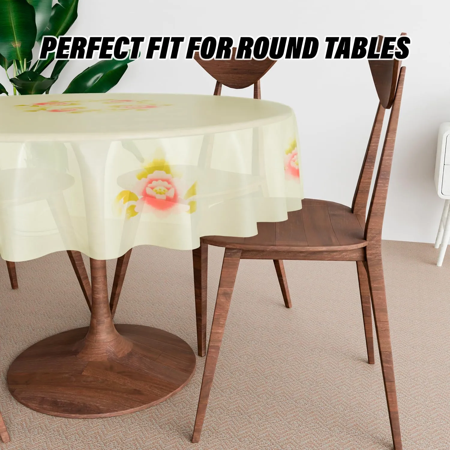 Kuber Industries Round Dining Table Cover 4 Seater Waterproof | Center Table Teepai Cover Cloth for Tea Coffee | Tabletop & Teapoy Mat for Living Room, Kitchen & Balcony | PVC | 60 Inch | Cream