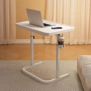 Kuber Industries Space-Saving Wooden Foldable Table with Tablemate Finish with Wheels | Portable & Manual Height Adjustable Laptop Tables for Work from Home & Office | 120855WTE-Off White