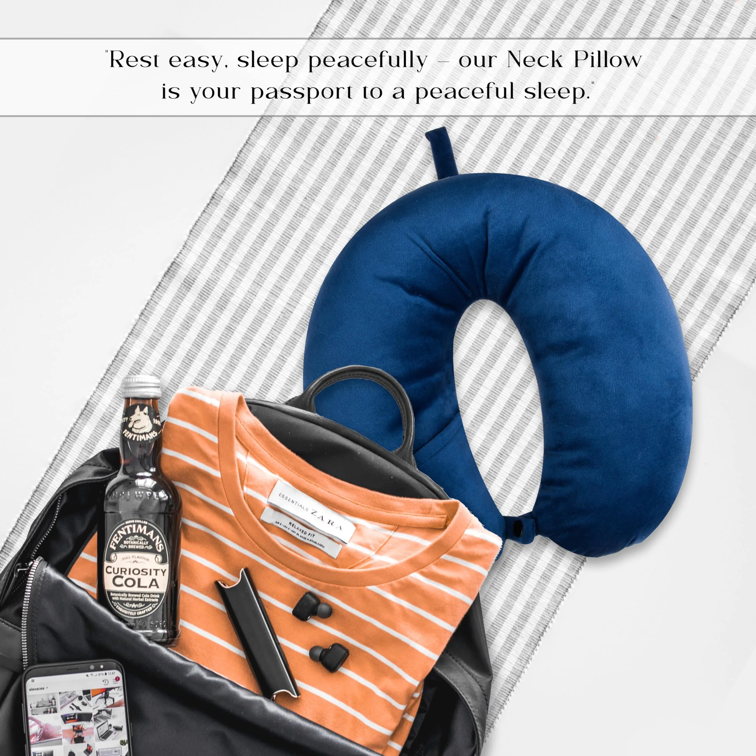 Kuber Industries Travel Neck Pillow|Neck Support Rest Pillow|Velvet Cover with Microfiber Fillling (Blue)