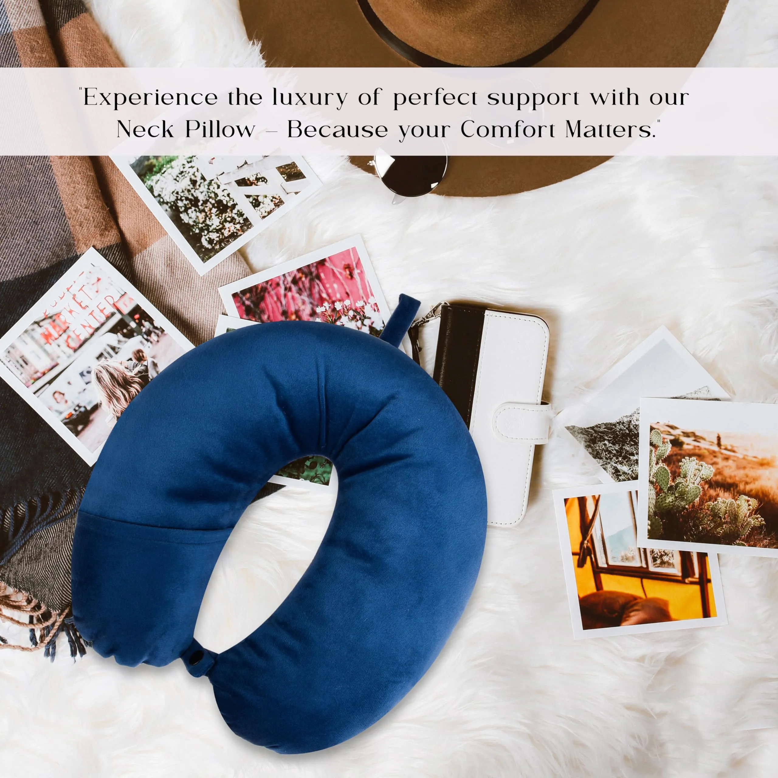 Kuber Industries Travel Neck Pillow|Neck Support Rest Pillow|Velvet Cover with Microfiber Fillling (Blue)