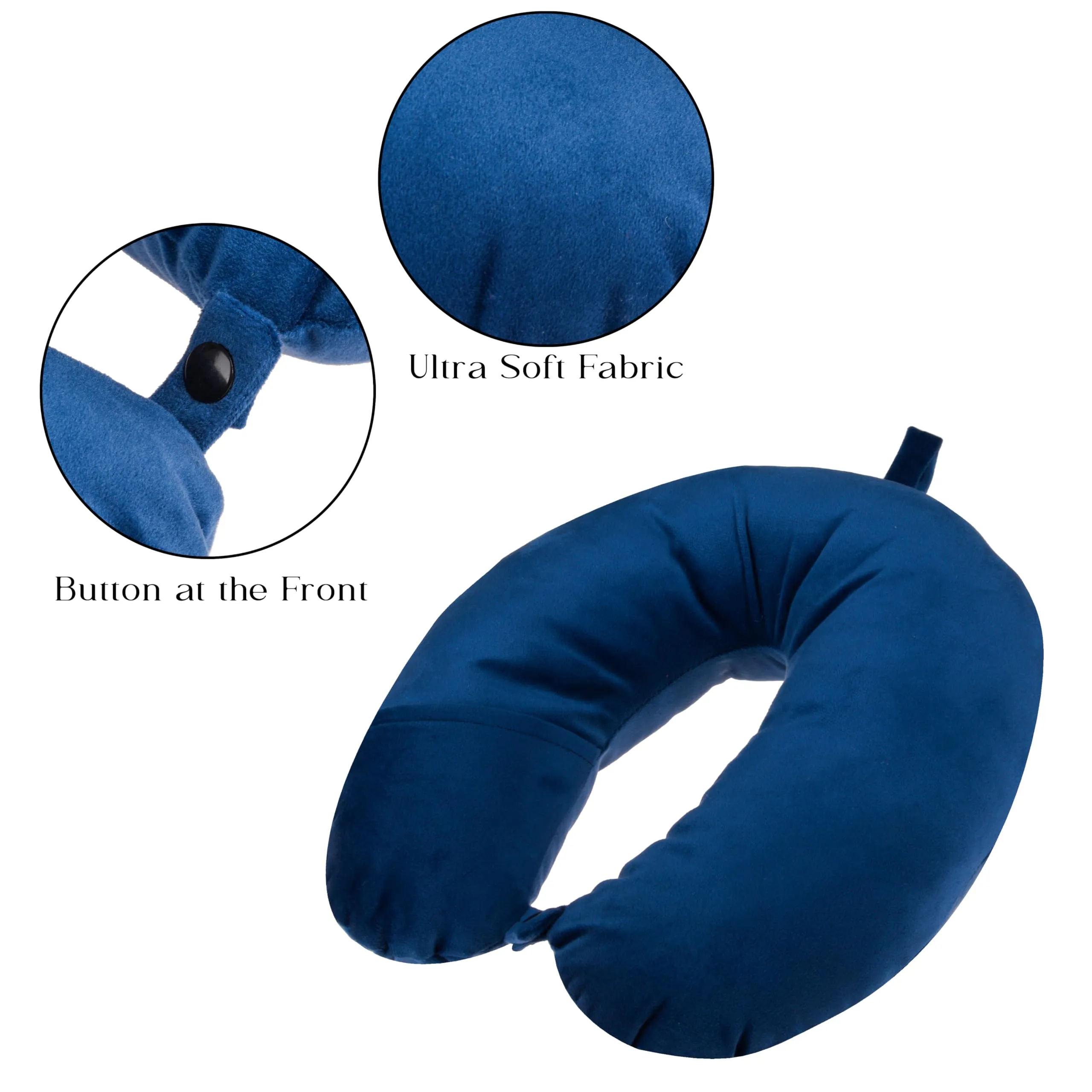 Kuber Industries Travel Neck Pillow|Neck Support Rest Pillow|Velvet Cover with Microfiber Fillling (Blue)