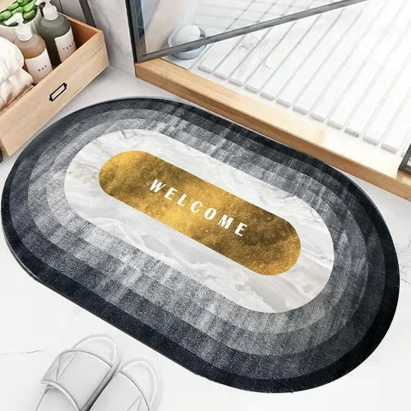 Kuber Industries Welcome Oval Doormat | Soft Anti Skid Door Mat | Non Woven Floor Mat for Home | Non-Slip Door Mat for Entrance | HY073 | Gray & Gold