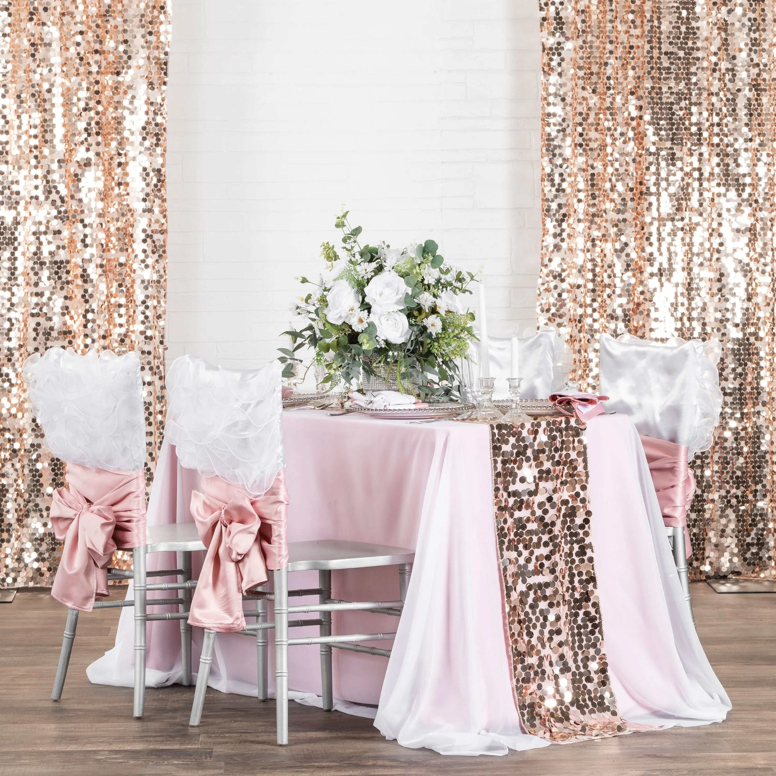 Large Payette Sequin 12ft H x 52" W Drape/Backdrop panel - Blush/Rose Gold