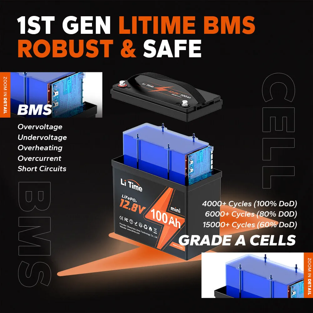 LiTime 12V 100Ah Mini LiFePO4 Lithium Battery