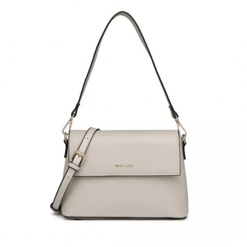 Miss Lulu Classic Flap Leather Shoulder Bag - Grey | Elegant & Durable Women's Handbag