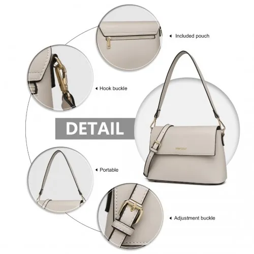 Miss Lulu Classic Flap Leather Shoulder Bag - Grey | Elegant & Durable Women's Handbag