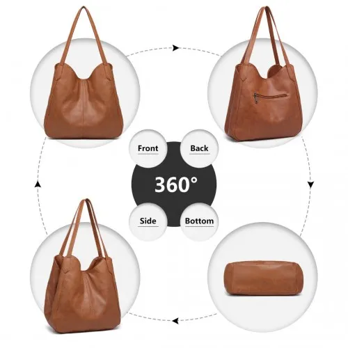 Miss Lulu Soft Leather Multiple Pocket Tote Shoulder Bag - Brown | Stylish & Durable Handbag