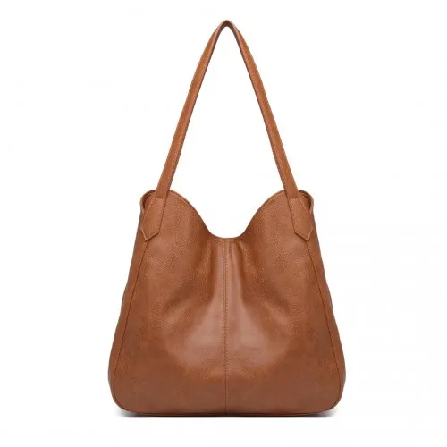 Miss Lulu Soft Leather Multiple Pocket Tote Shoulder Bag - Brown | Stylish & Durable Handbag