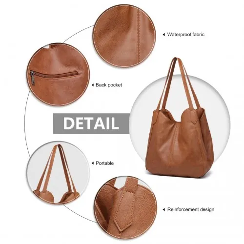 Miss Lulu Soft Leather Multiple Pocket Tote Shoulder Bag - Brown | Stylish & Durable Handbag