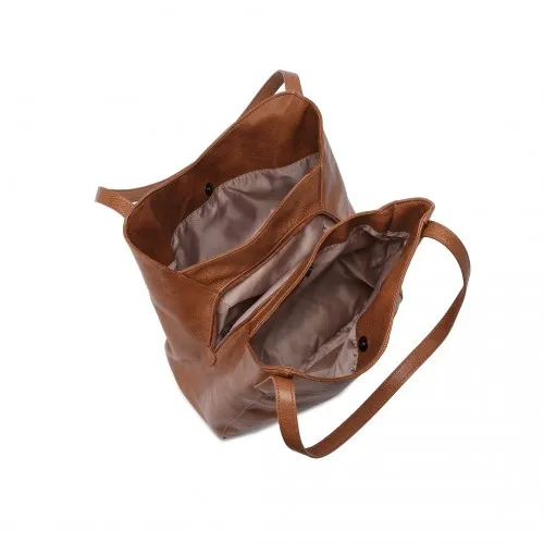 Miss Lulu Soft Leather Multiple Pocket Tote Shoulder Bag - Brown | Stylish & Durable Handbag