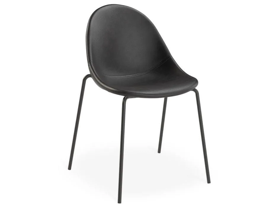 Pebble Chair Black Upholstered Vintage Seat - Pyramid Fixed Base with Castors - Black