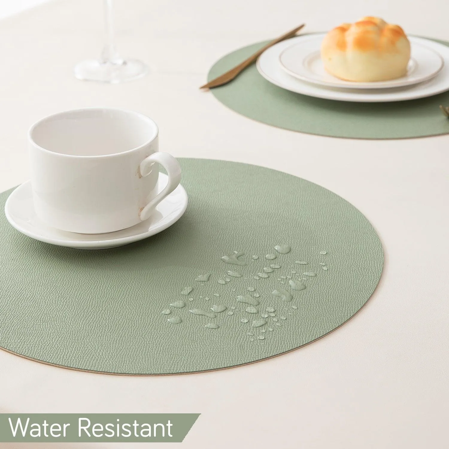 Premium Faux Leather Dining Table Round Mats, Pistachio Green