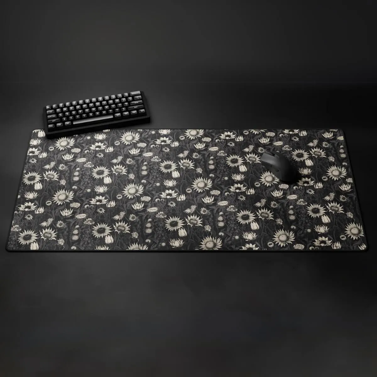 Printed Desk Mat - Black Sun Flowers