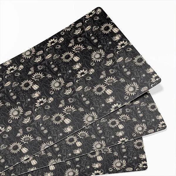 Printed Desk Mat - Black Sun Flowers