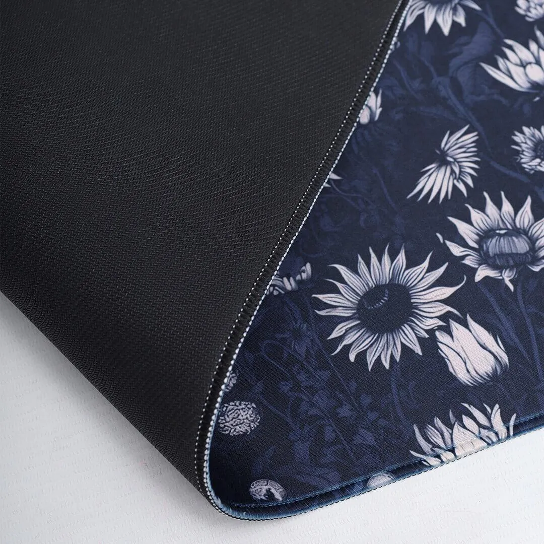 Printed Desk Mat - Black Sun Flowers