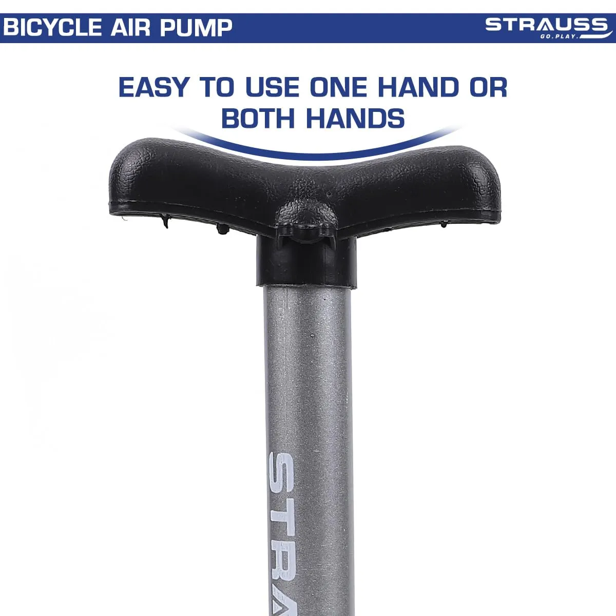 Strauss Bicycle Air Pump with Needle & Dual Valve | Portable Pump with 2 Modes, Ideal for Inflating Bicycle, Swimming Rings | Sturdy Base & Ergonomic Handle (Grey)