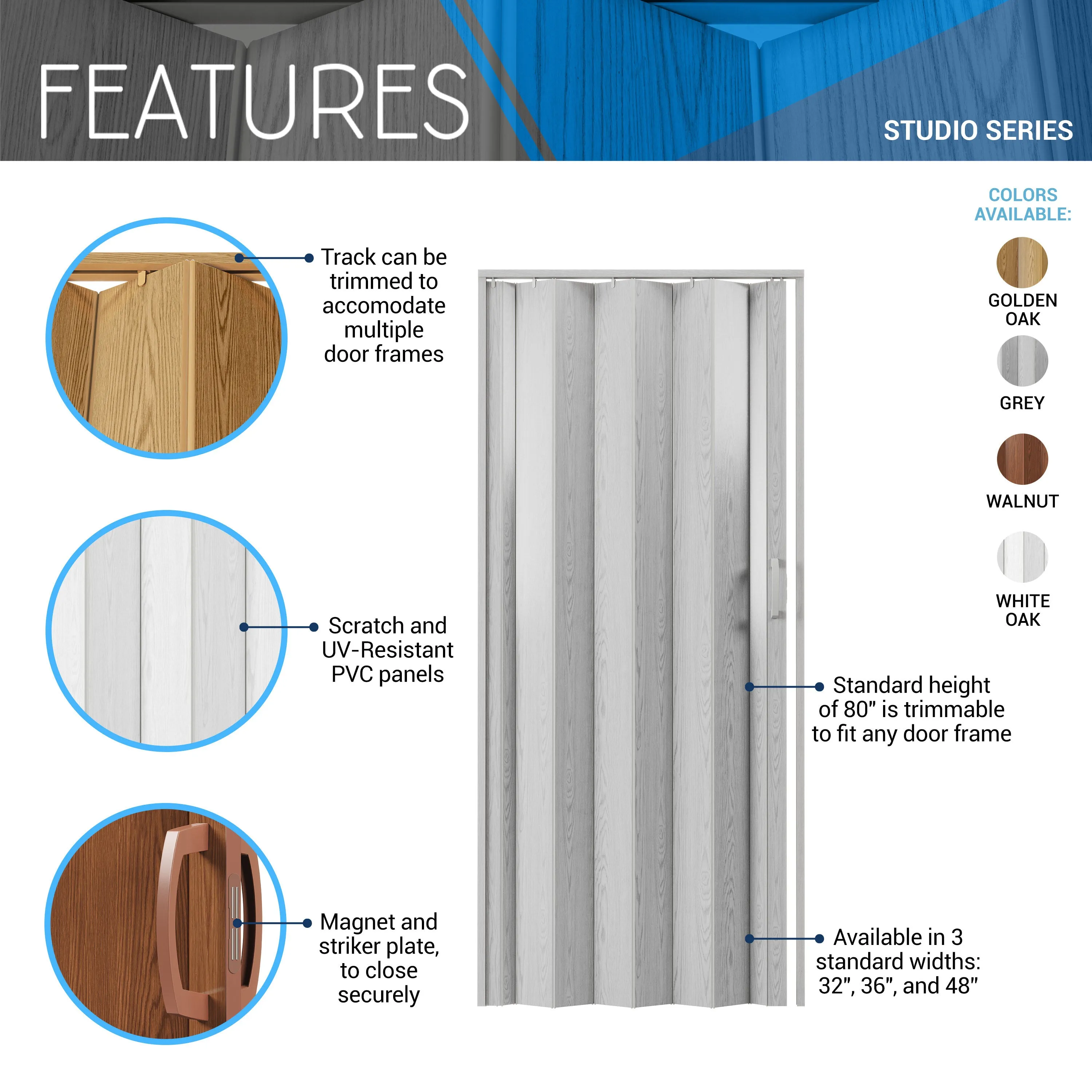 Studio Series 32" PVC Foldable Accordion Doors