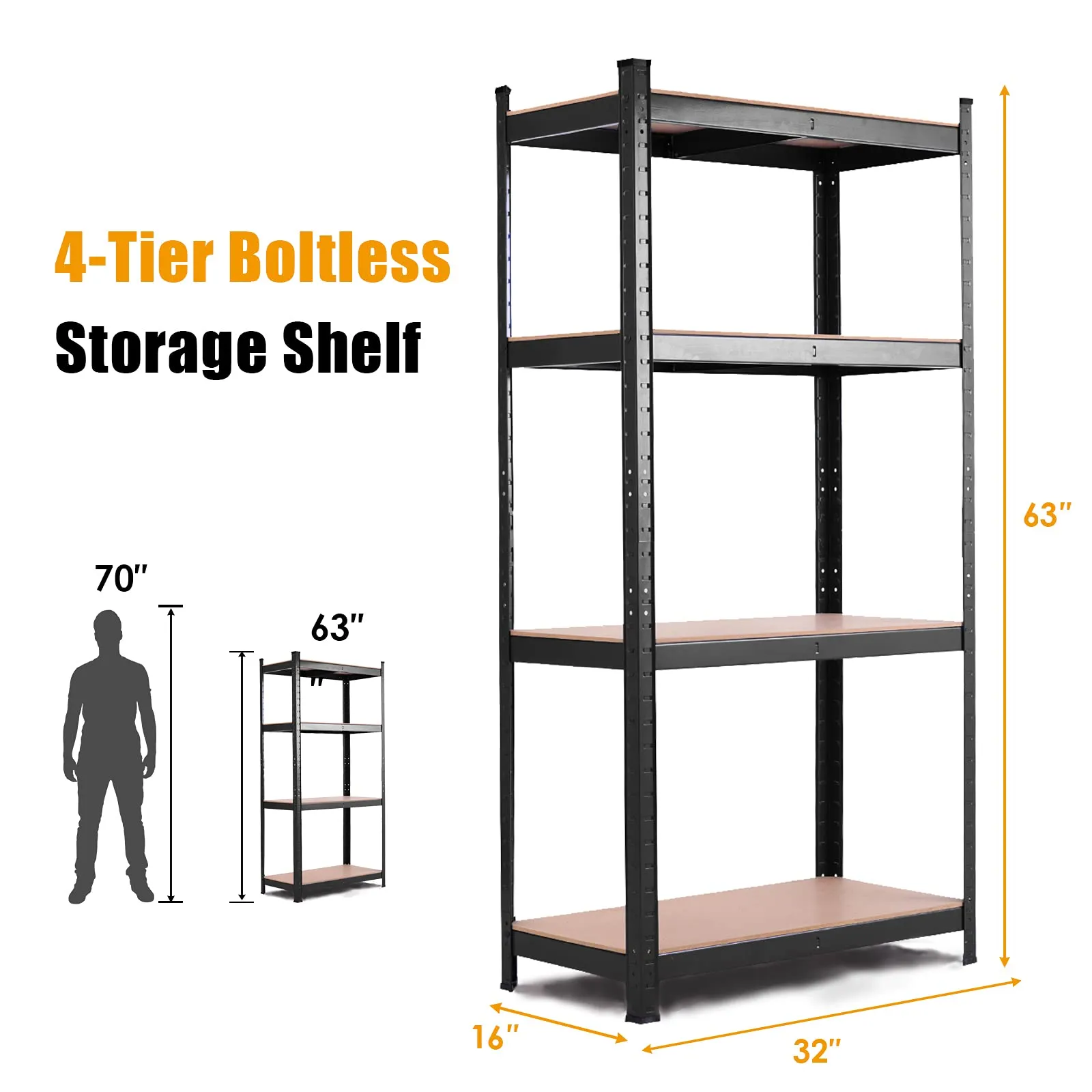 TANGKULA Home Garage Multi-Use Storage Rack with Adjustable Shelves, 4-Tier Garage Shelf