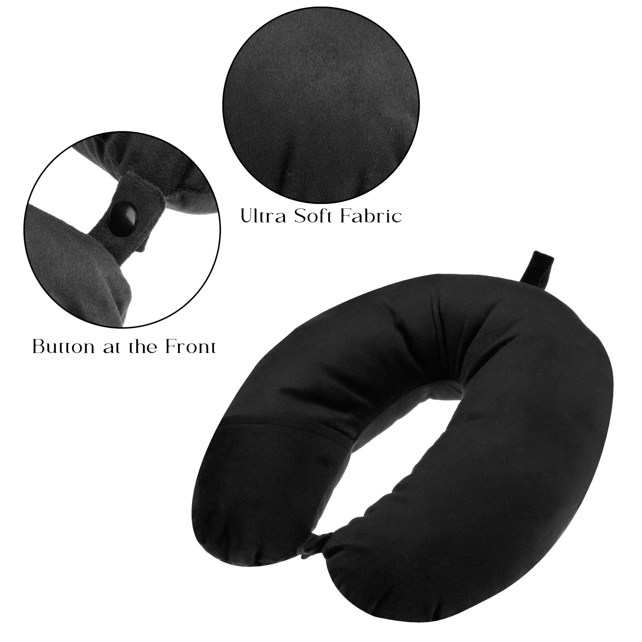 Urbane Home Travel Neck Pillow|Neck Support Rest Pillow|Velvet Cover With Microfiber Fillling (Black)