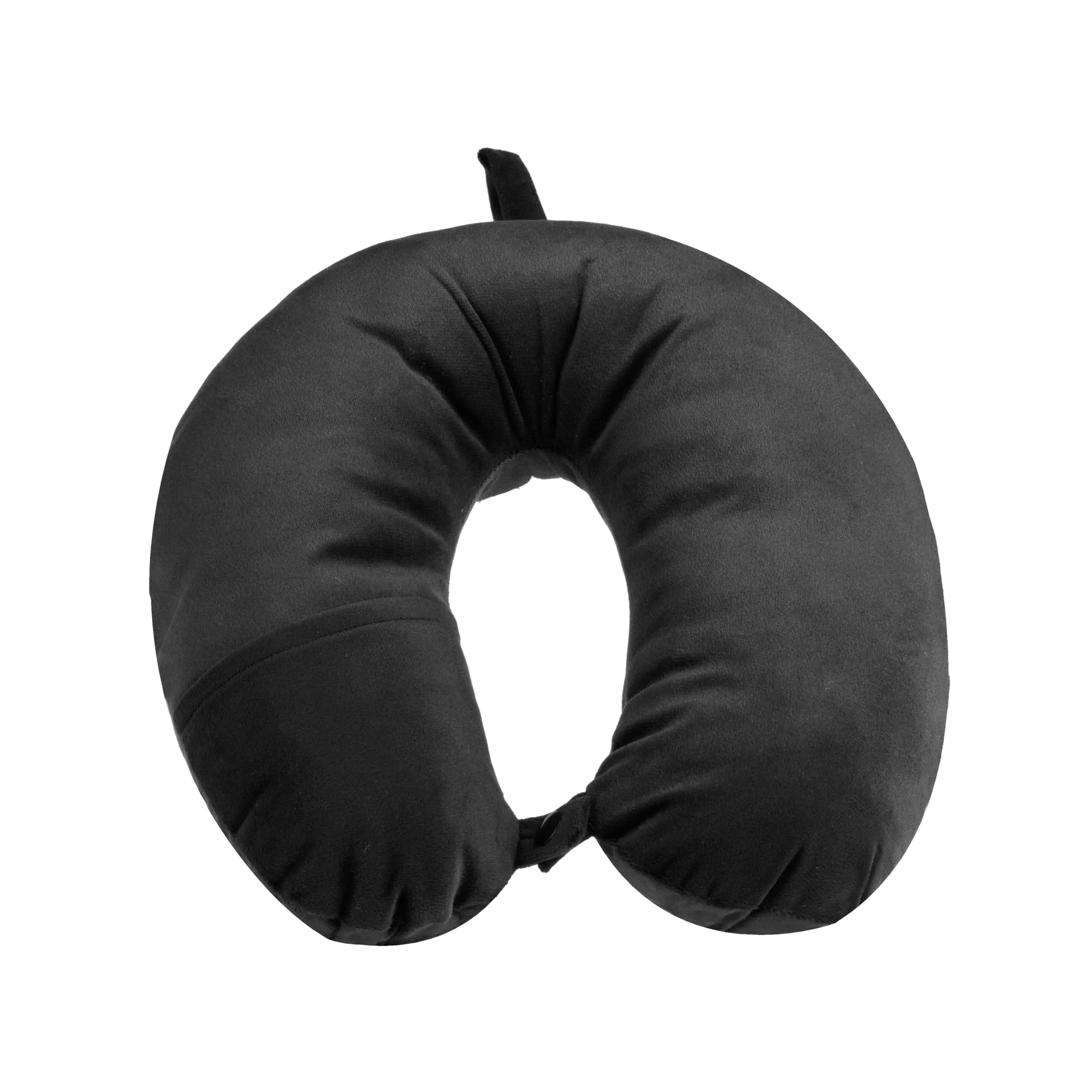 Urbane Home Travel Neck Pillow|Neck Support Rest Pillow|Velvet Cover With Microfiber Fillling (Black)