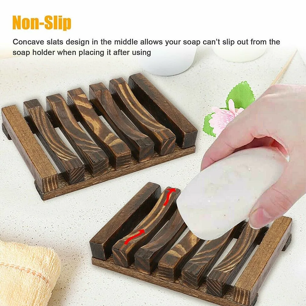 US 4-8 Pack Wooden Bamboo Soap Holder Dish Tray Multi Use Storage Case Container