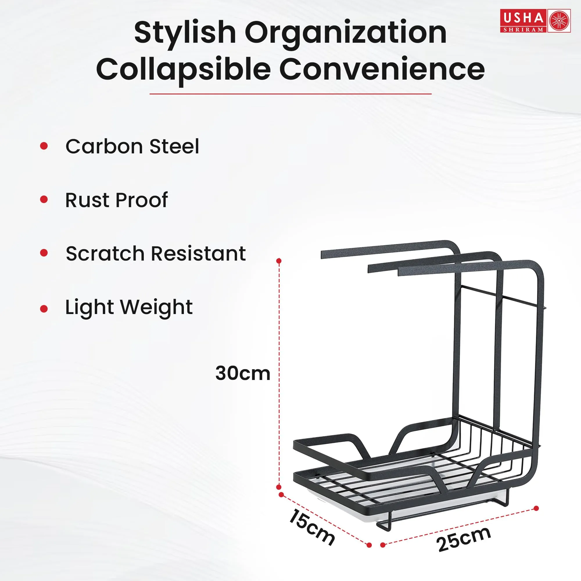 USHA SHRIRAM Carbon Steel Bathroom Organiser Stand (3Pcs) | Kitchen Sink Organiser | Kitchen Organiser Space Saver | Kitchen Bothroom Towel Holder | Psoap Holder For Kitchen Sink | Black