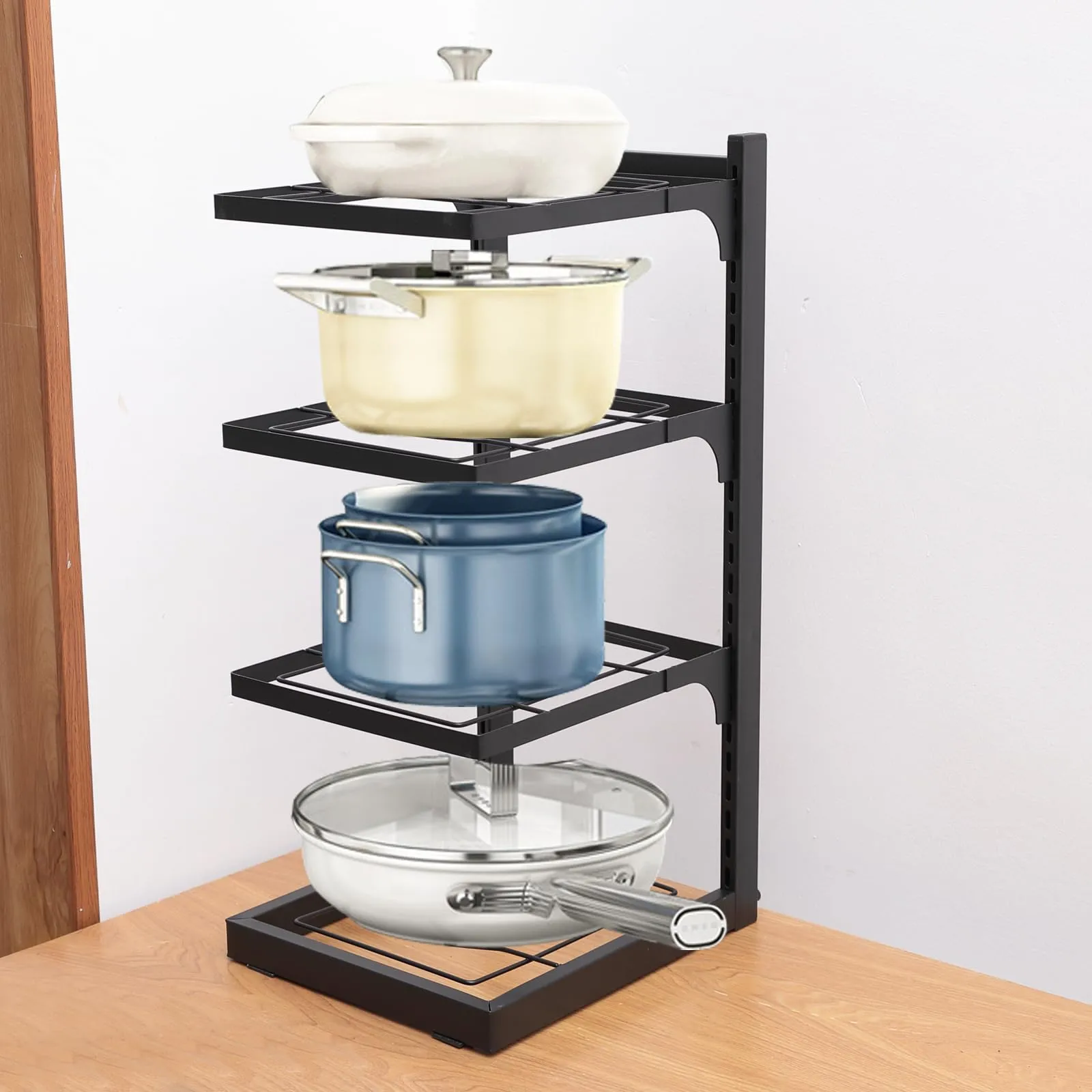 USHA SHRIRAM Carbon Steel | Dish Organiser For Kitchen | Kitchen Side Rack Organiser | Kadai Pan Organiser Rack For Kitchen | Kitchen Appliances Organiser | itchen Shelf Organiser (Pack of 1, 4 Layer)