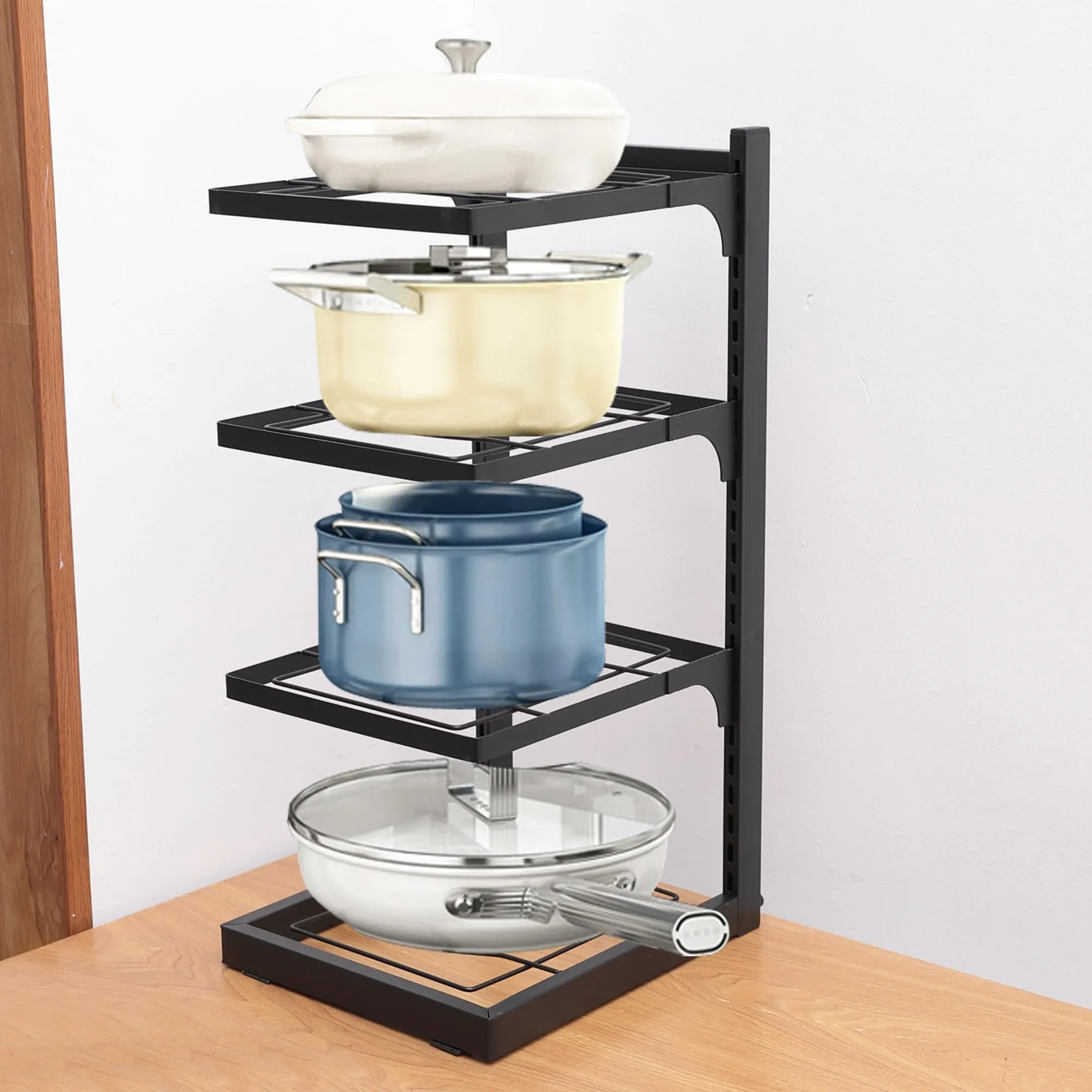 USHA SHRIRAM Carbon Steel | Dish Organiser For Kitchen | Kitchen Side Rack Organiser | Kadai Pan Organiser Rack For Kitchen | Kitchen Appliances Organiser | itchen Shelf Organiser (Pack of 3, 4 Layer)