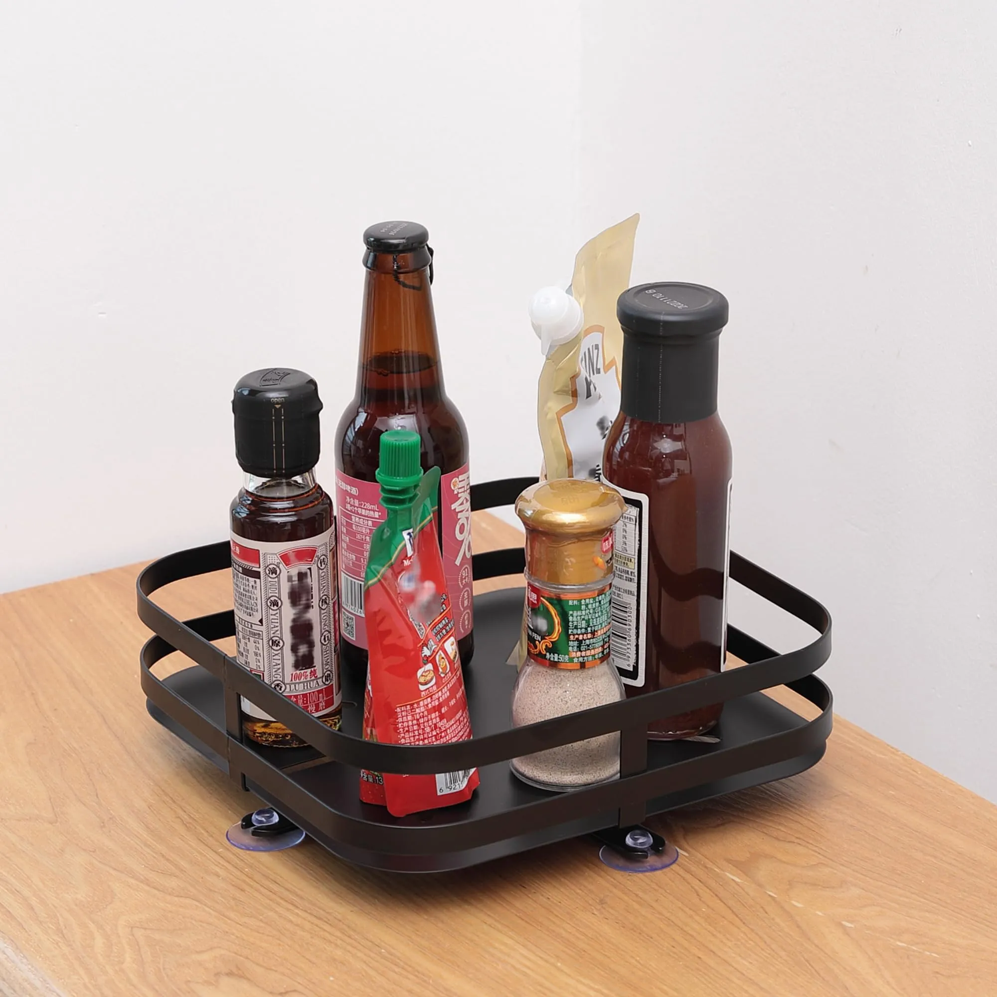 USHA SHRIRAM Carbon Steel Oil Bottle Holder for Kitchen |360 Rotation | Wine Whiskey Bottle Holder | Kitchen Organiser Space Saver | Storage Rack for Kitchen Organiser (Pack of 2, Square - 1 Layer)