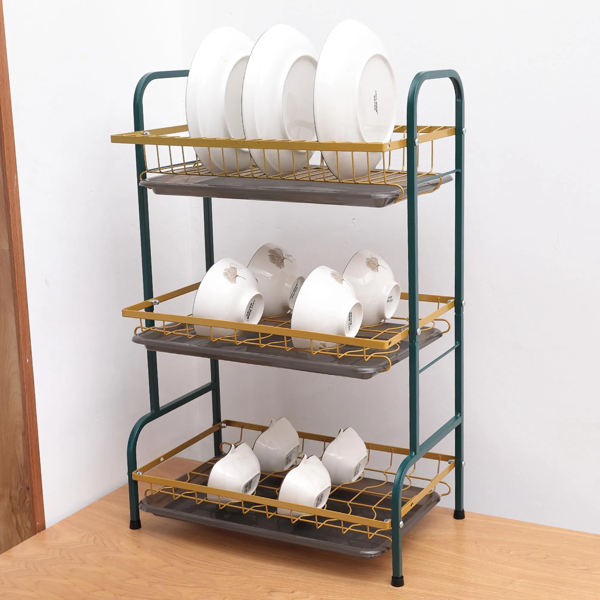 USHA SHRIRAM Free Mounting Dish Rack | Stackable Kitchen Basket For Storage | Carbon Steel Collapsible Foldable Basket For Fruits And Vegetables (3Pcs - Bowl Holder - 3 layer)