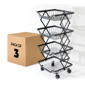 USHA SHRIRAM Layer Carbon Steel Trolley for Kitchen |360 Rotation | Kitchen Trolley with Wheels for Modular Kitchen | Onion Fruit Trolley for Kitchen | Kitchen Trolley Organisers (4 Layer, Pack of 3)