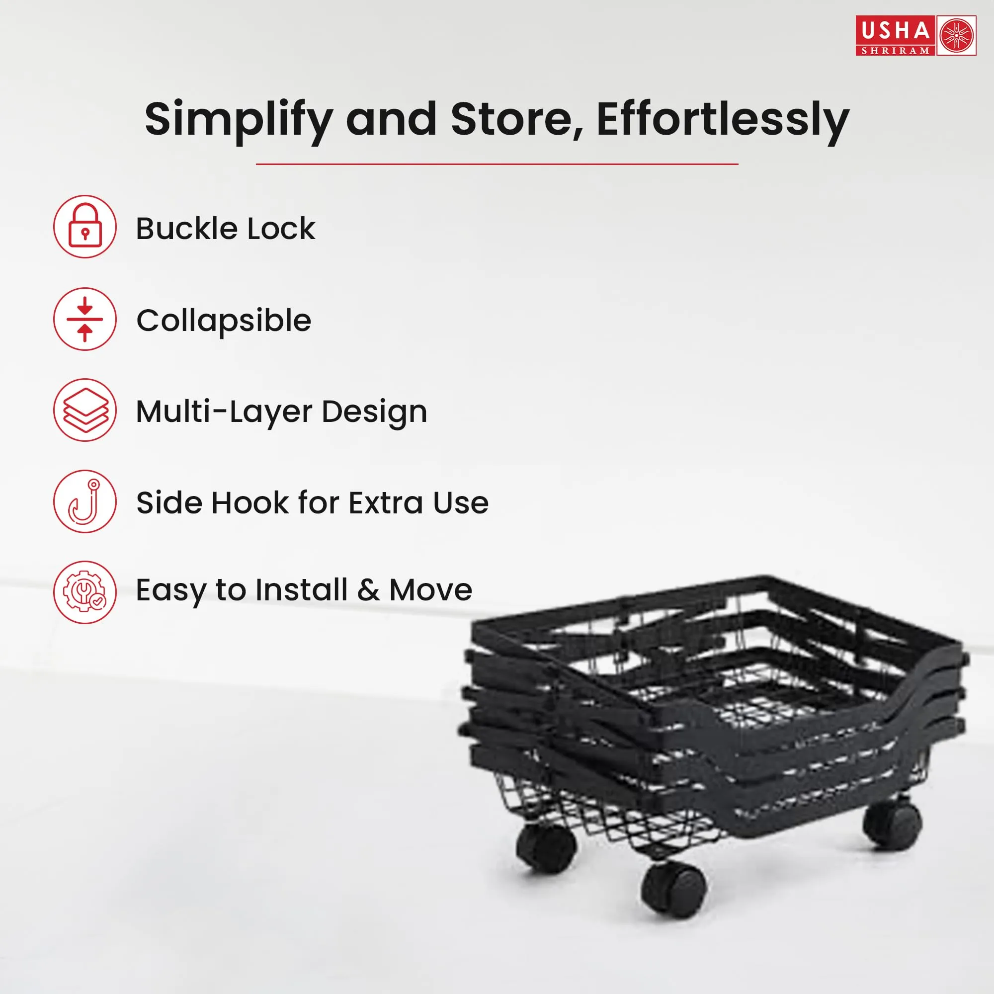 USHA SHRIRAM Layer Carbon Steel Trolley for Kitchen |360 Rotation | Kitchen Trolley with Wheels for Modular Kitchen | Onion Fruit Trolley for Kitchen | Kitchen Trolley Organisers (5 Layer, Pack of 2)