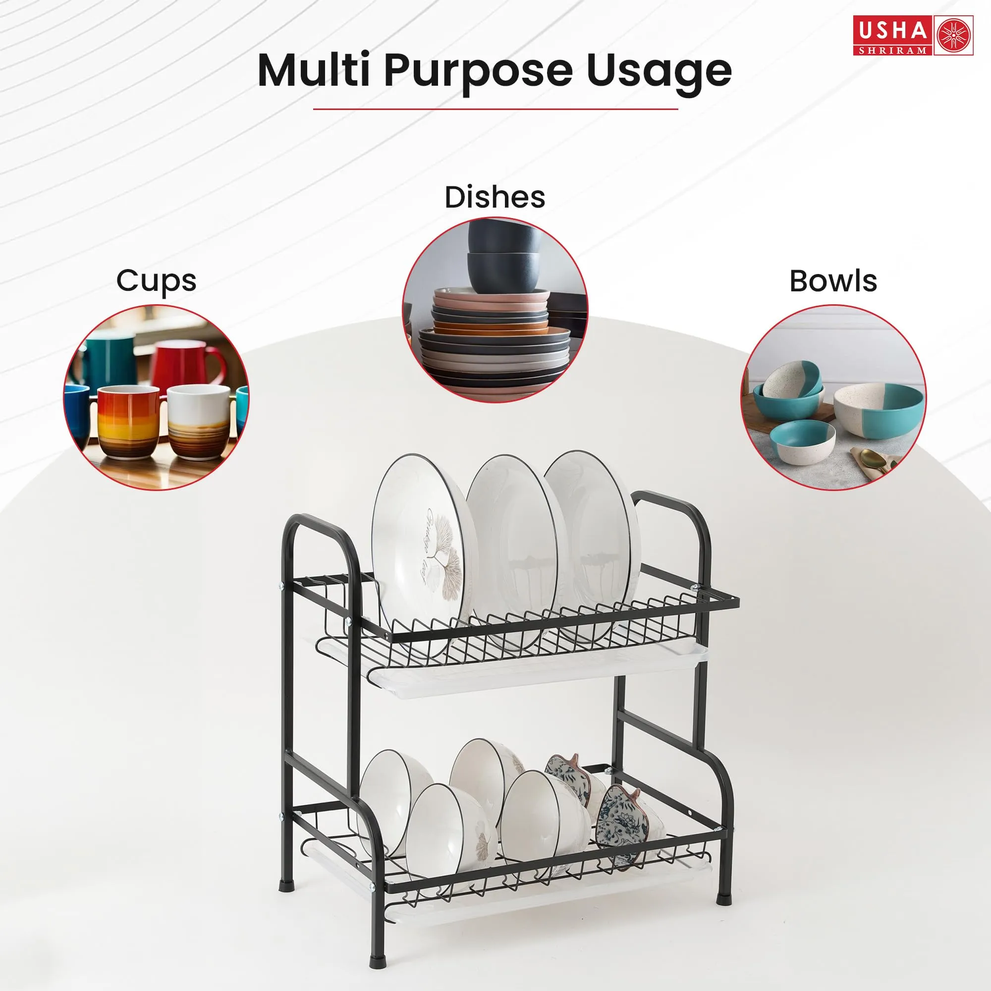 USHA SHRIRAM Plate Bowl Holder Sink Organiser in Kitchen | Kitchen Organiser Rack | Utensil Dish Organiser for Kitchen with Spoon Knife Holder Hooks (Plate Bowl Holder, Pack of 5)