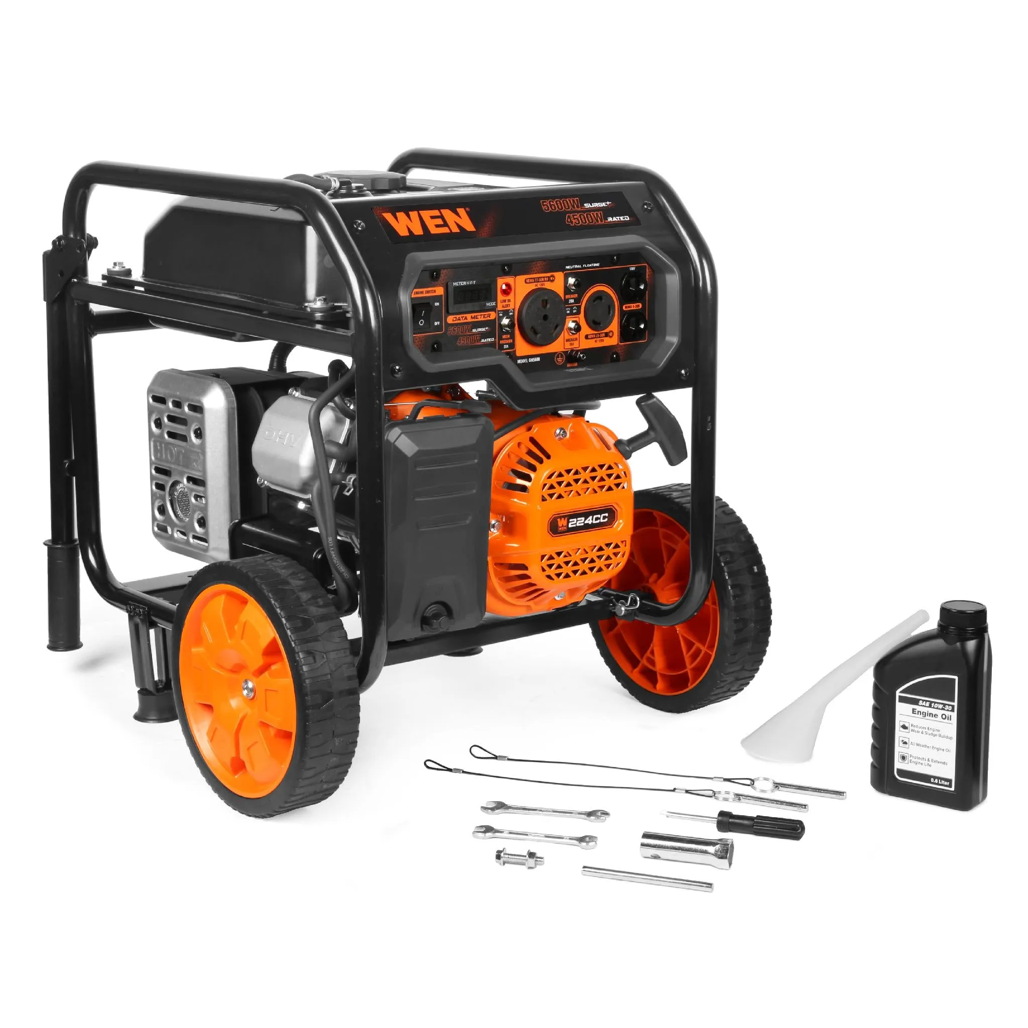 WEN GN5600 5600-Watt Portable Generator, 224cc, Transfer-Switch and RV-Ready