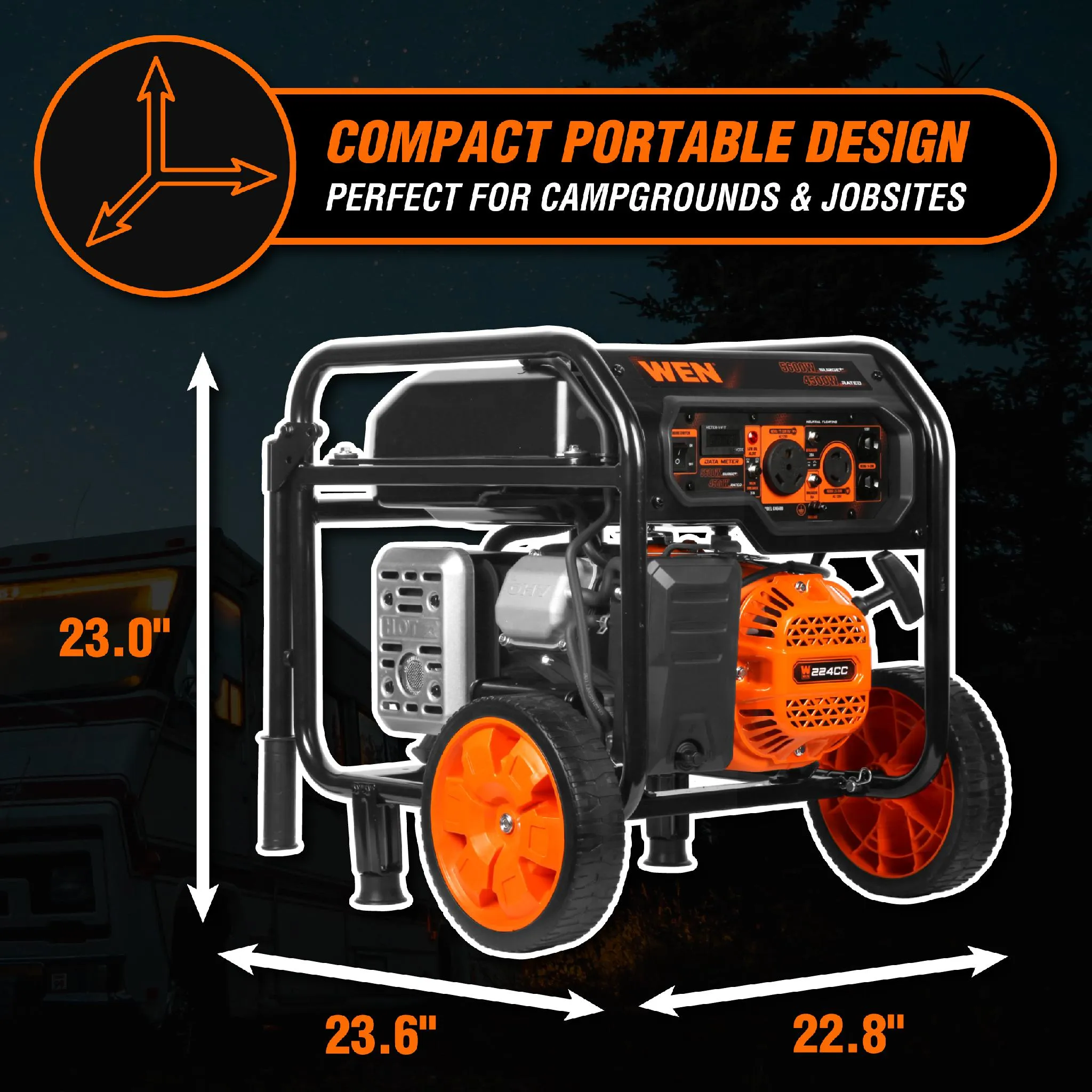 WEN GN5600 5600-Watt Portable Generator, 224cc, Transfer-Switch and RV-Ready