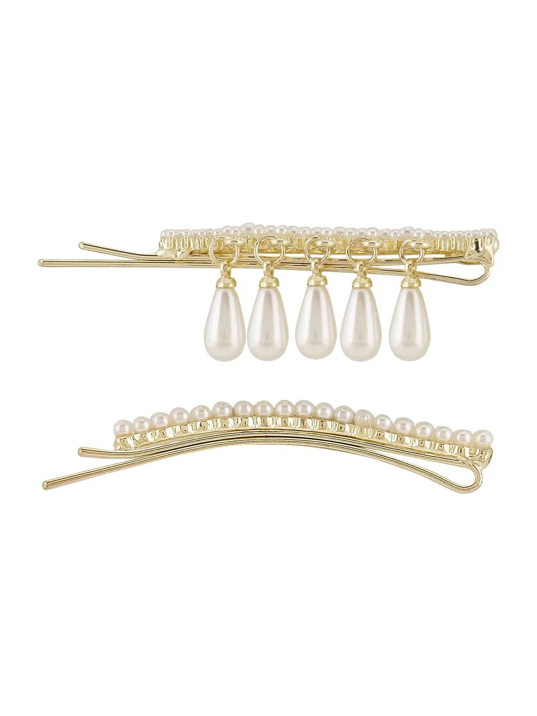 Yellow Chimes 3 pcs Fine Quality Stylish Bow Tie Design Pearl Hair Pin Bobby Pin Hair Clips Fashion Hair Accessories for Women Girls, White, Medium