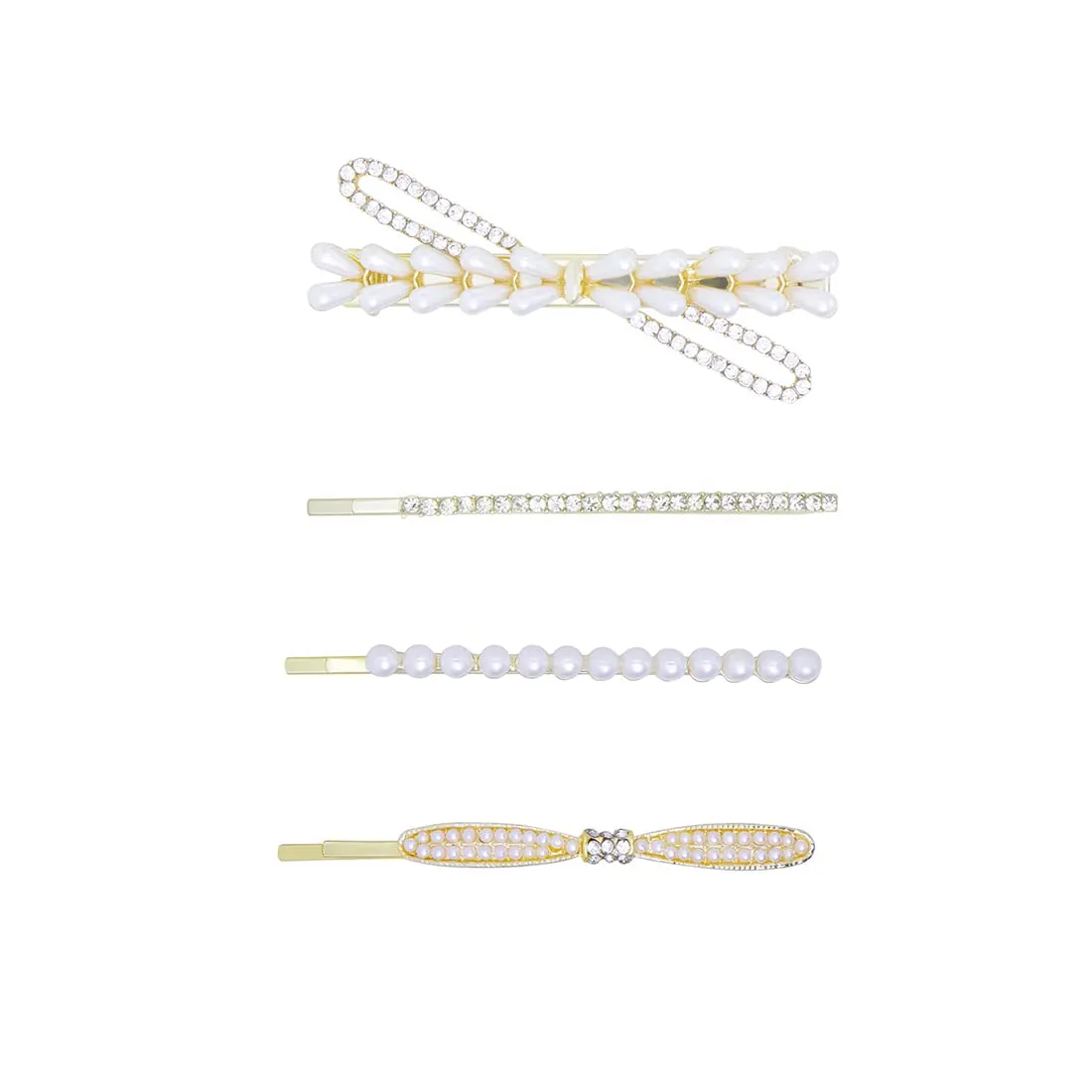 Yellow Chimes 4 pcs Pearl Fine Quality Stylish Hair Clips Metal Bobby Pins & Allegator Clip Non-Slip Barrette Women Girls Hairpin Headwear for Women Girls