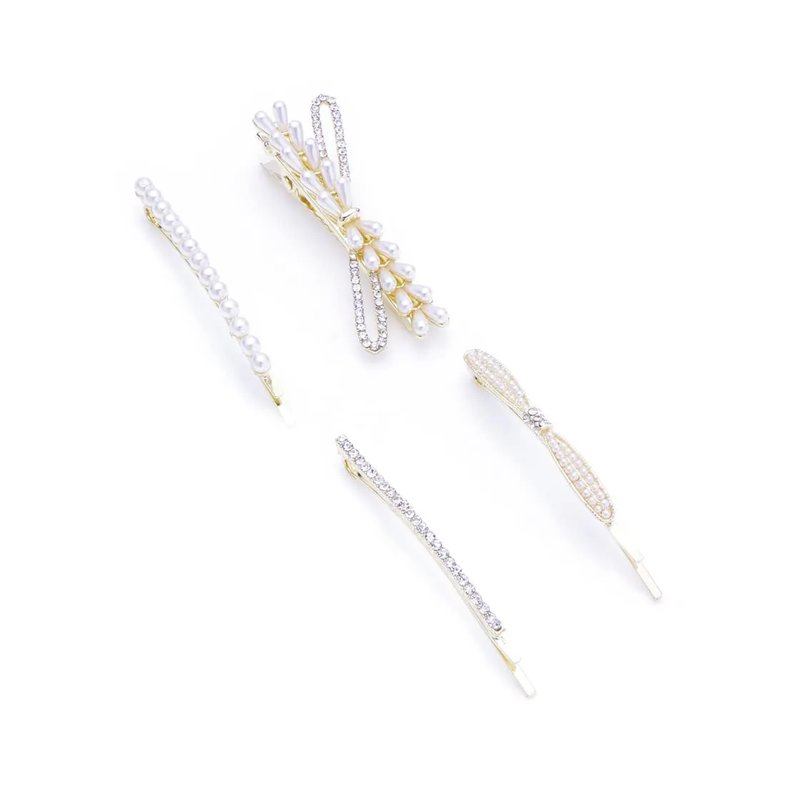 Yellow Chimes 4 pcs Pearl Fine Quality Stylish Hair Clips Metal Bobby Pins & Allegator Clip Non-Slip Barrette Women Girls Hairpin Headwear for Women Girls